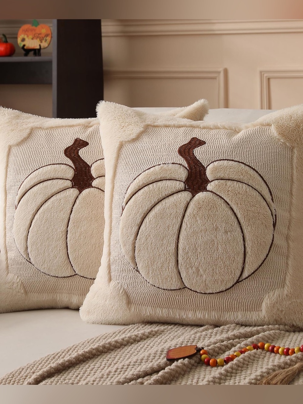 2 Pack 18 x 18 inches Soft Ivory Pumpkin Pillowcases
